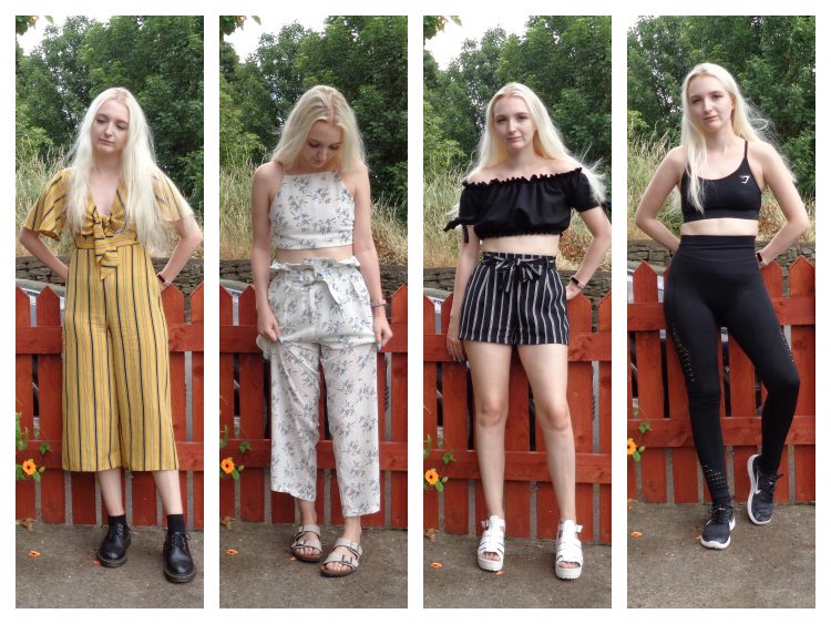 A collage of Antonia (Style By Flossie) wearing the four outfits and vegan footwear featured in this post.