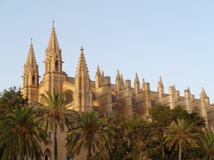 Palma cathedral in Majorca at golden hour.